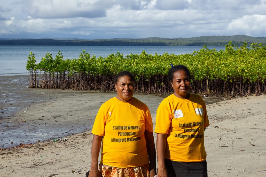 WIMA members - Marie Aisi and Marie Mamei and their mangrove restoration site at Poukama