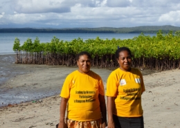 WIMA members - Marie Aisi and Marie Mamei and their mangrove restoration site at Poukama